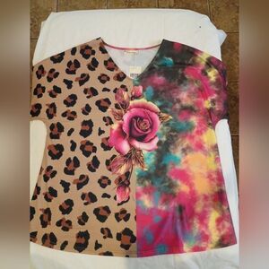 Multicolor Floral and Leopard Print Women's Top
